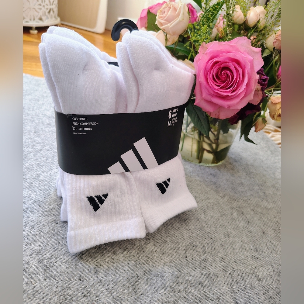 adidas Men's White Athletic Socks - 6 Pack
